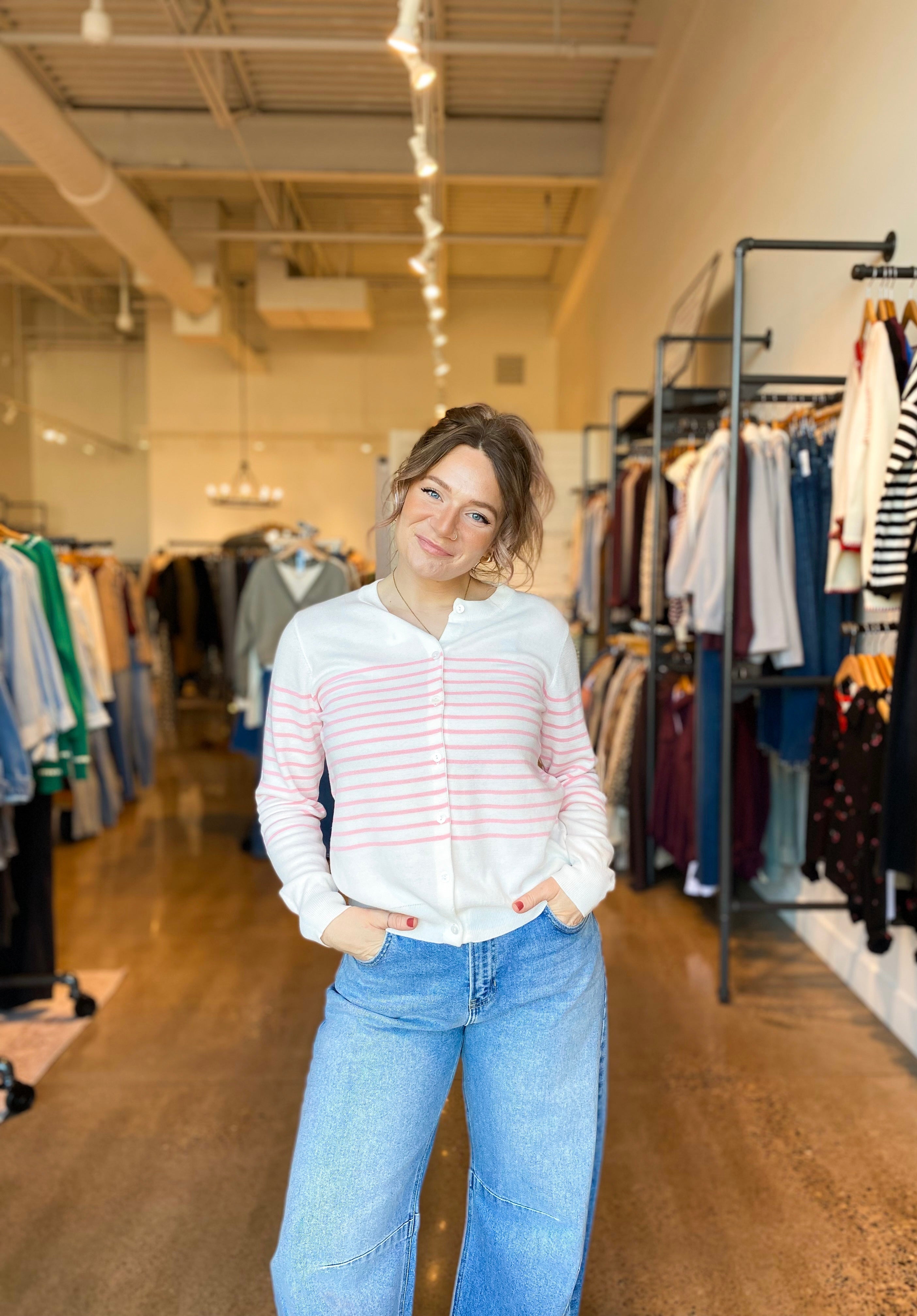 The Clementine Button Up Striped Sweater